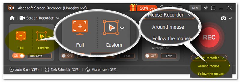 Configurar área de gravação no Aiseesoft Mouse Recorder