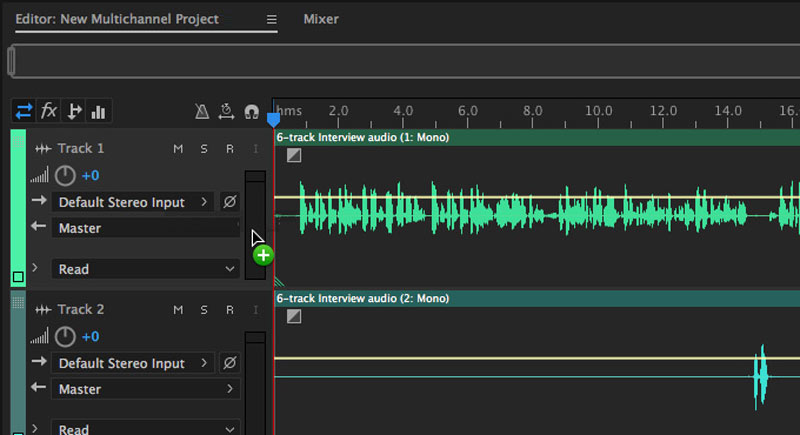 Arquivo de áudio dividido do Adobe Audition