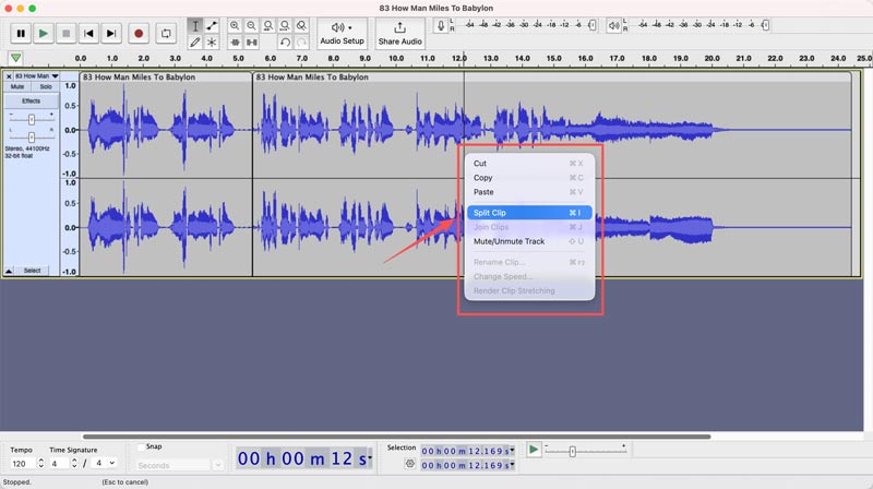 Audacity divide uma música em MP3