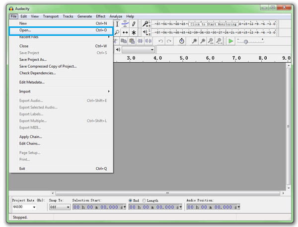 Importar MP3 para o Audacity