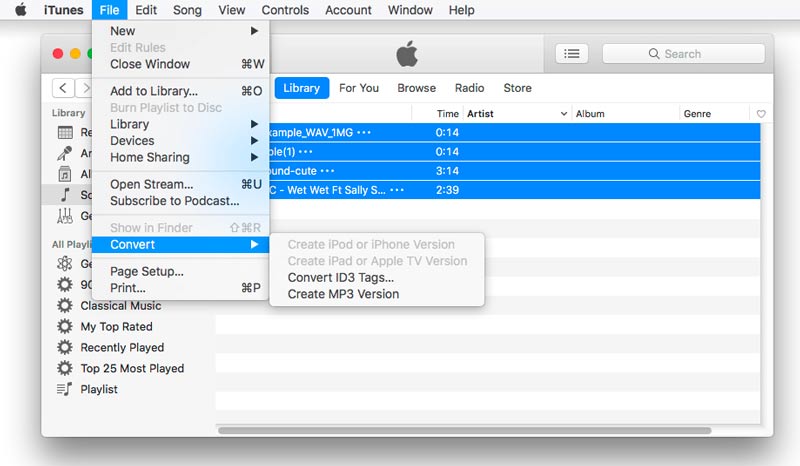 iTunes cria MP3 a partir de M4A