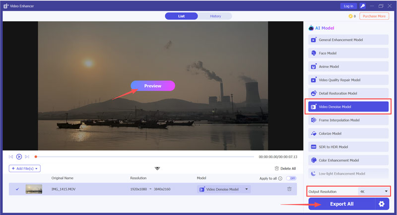 Modelo de redução de ruído de vídeo por IA da Aiseesoft