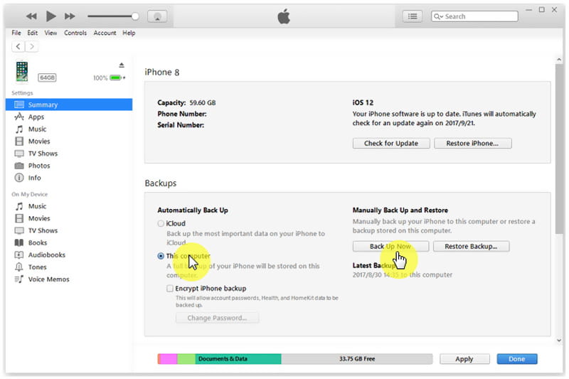 Fazer backup do iPhone no iTunes