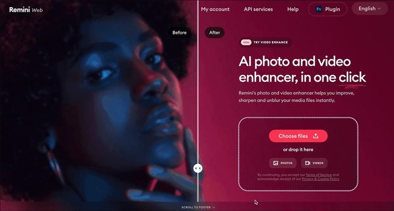 Interface do Remini Video Enchancer