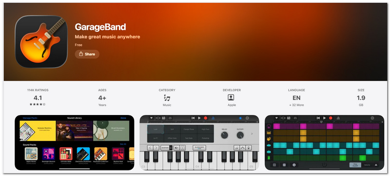 Aplicativo de toque Garageband