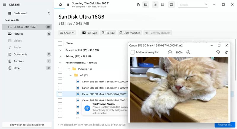 Ferramenta de recuperação de cartão Sandisk Disk Drill
