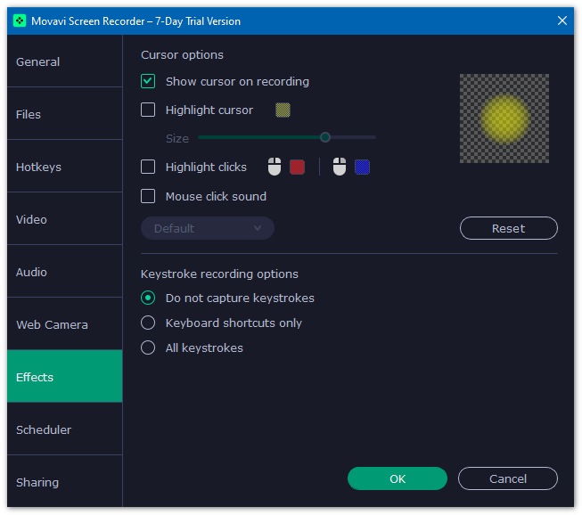 Interface do gravador de tela Movavi