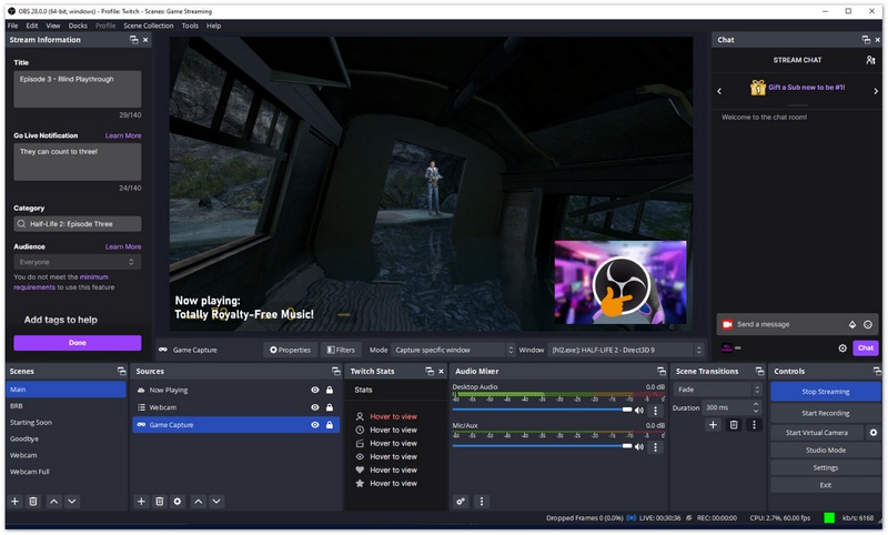 Interface do OBS Studio