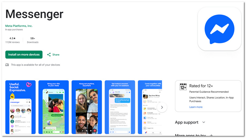 Aplicativo de mensagens de texto Facebook Messenger