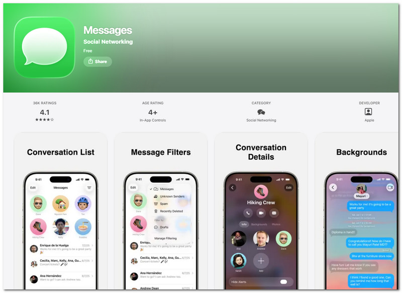 Aplicativo de mensagens de texto iMessage