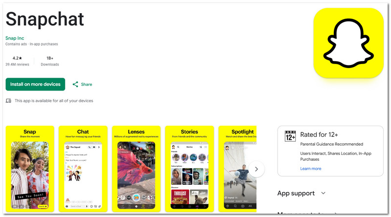 Aplicativo de mensagens de texto Snapchat