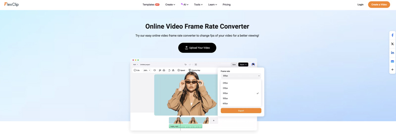 Conversor de taxa de quadros de vídeo online Flexclip