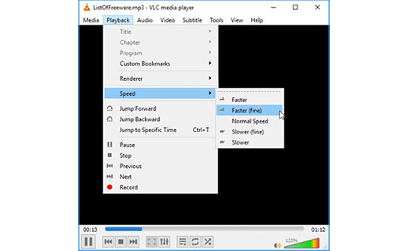 Reprodutor de vídeo VLC com controle de velocidade