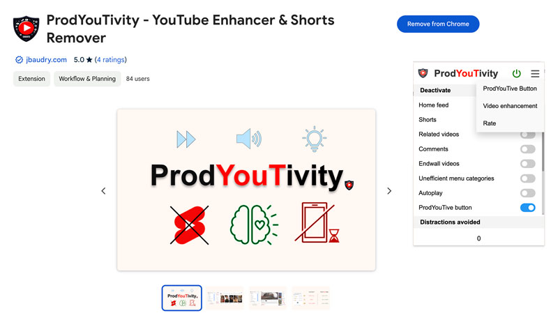 Extensão do Chrome Prodyoutivity Youtube Enhancer