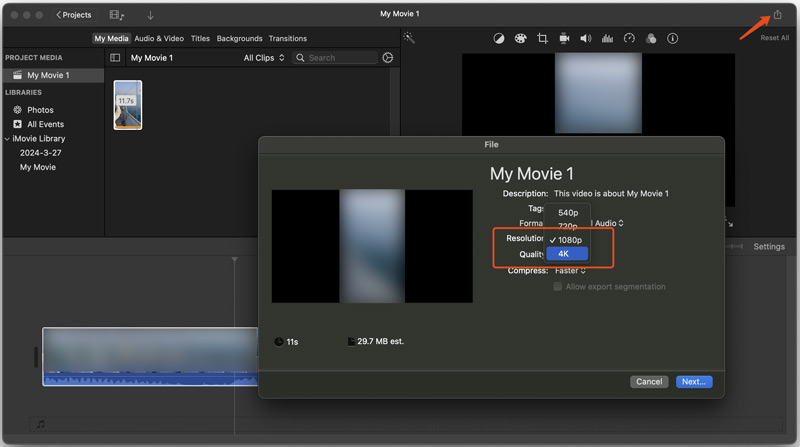 Convert Video Resolution to 4k Using iMovie