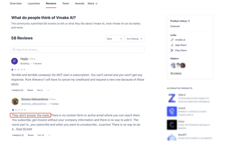 Avaliações do Vmake AI