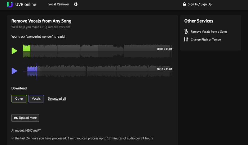 X Minus Remove Vocais de uma Música Online