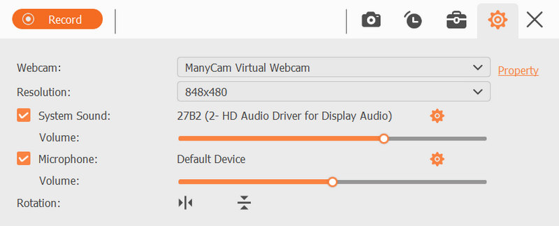 Configurações da webcam