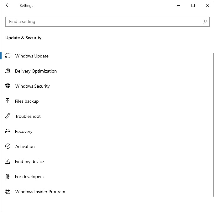 Windows Update em Atualização e Segurança