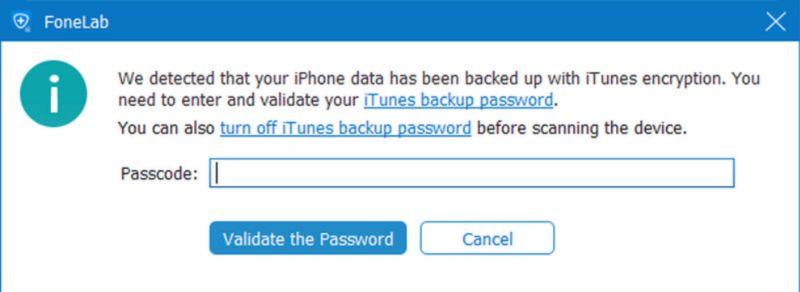 Digite a senha de backup