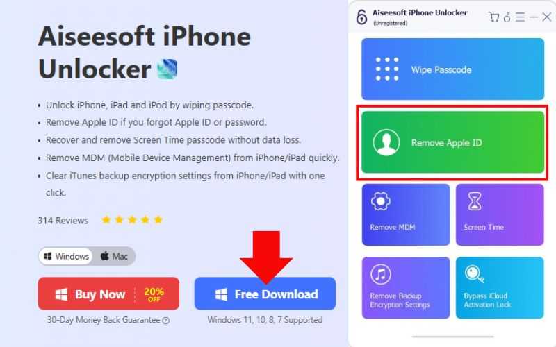 Selecione a opção Remover ID Apple