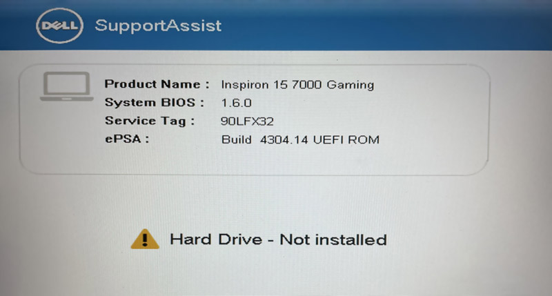 Disco rígido não instalado Dell Supportassist