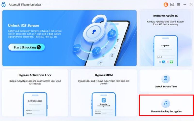 Selecione Remover configurações de criptografia de backup