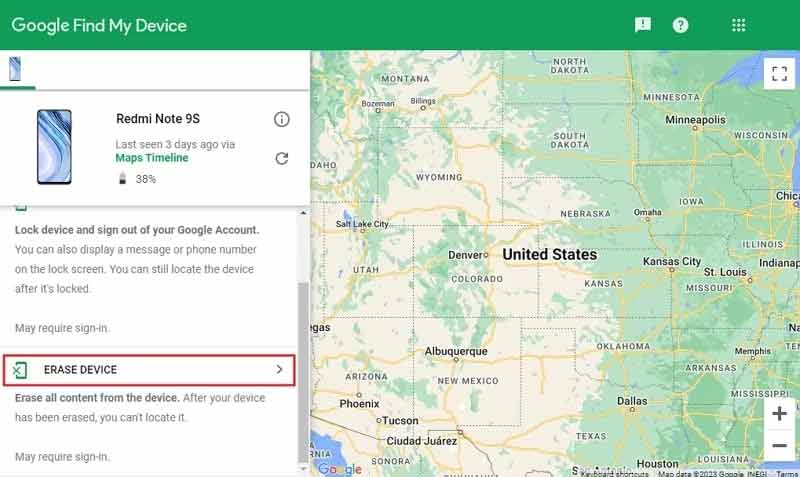 Dispositivo de exclusão do Google