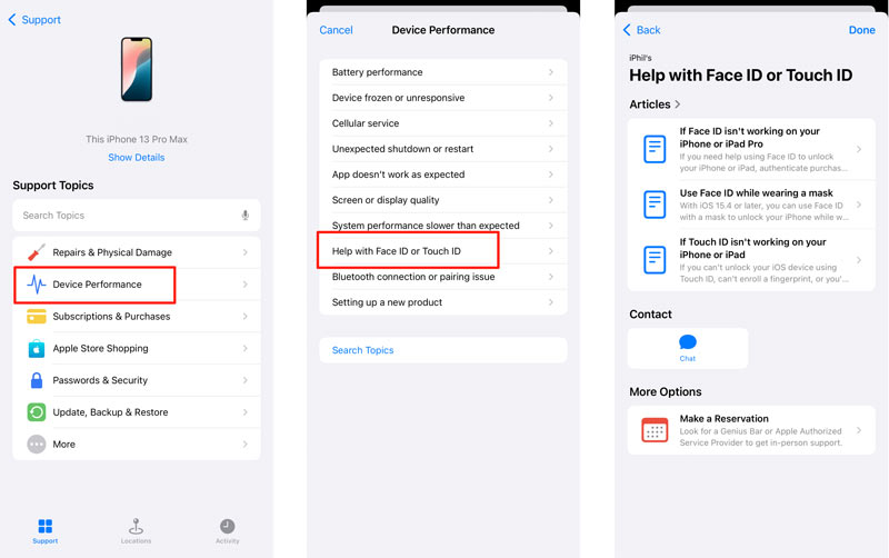 Corrigir o problema "Face ID não disponível" no iPhone - Aplicativo de Suporte da Apple