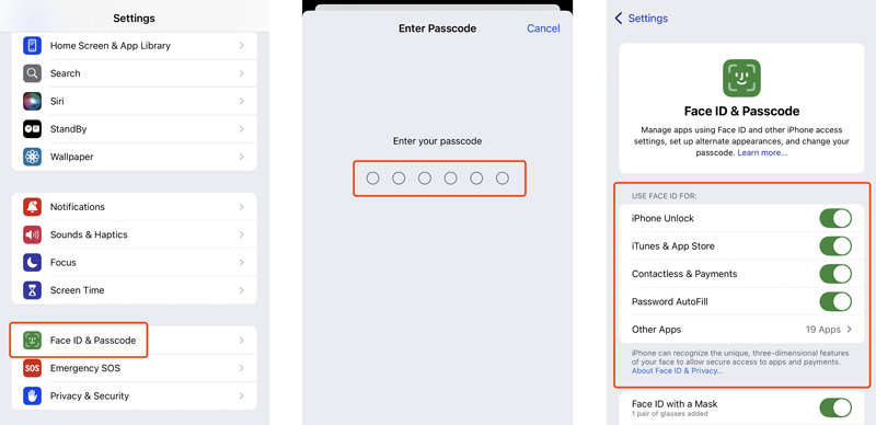 Verifique as configurações do Face ID no iPhone