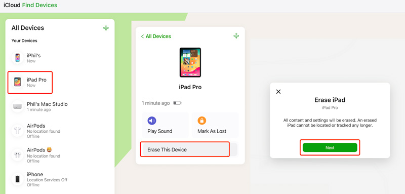 Apagar iPad Pro para desbloquear através do iCloud Buscar