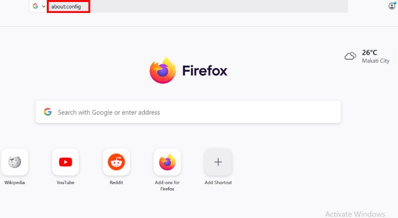 Digite a configuração
