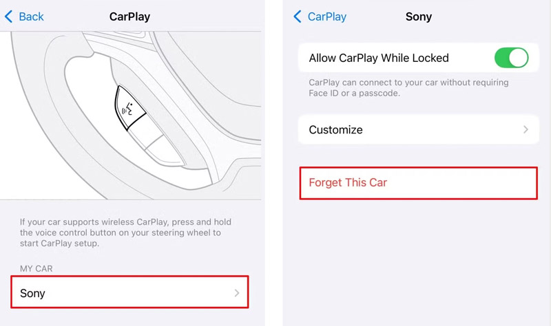 iPhone CarPlay Esquecer este carro