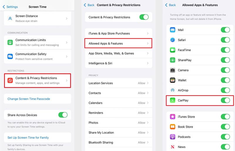 Restrições de tempo de uso do iPhone permitidas no CarPlay