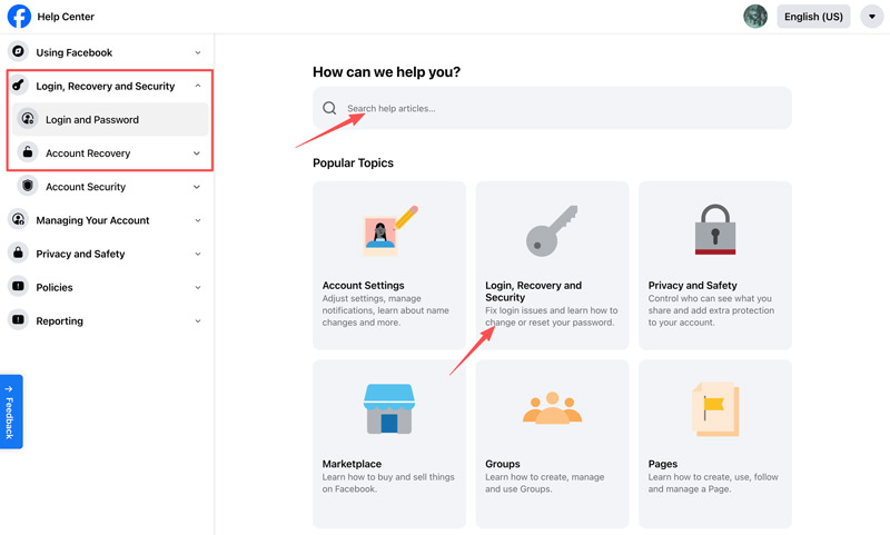 Login e senha da Central de Ajuda do Facebook