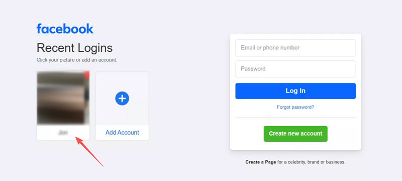 Logins recentes do Facebook na Web