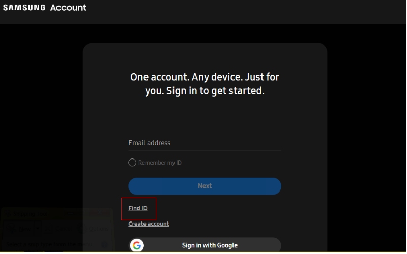 Acesse a página da conta Samsung