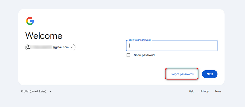 Esqueci minha senha do Google