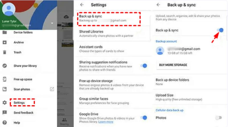 Ativar backup e sincronização