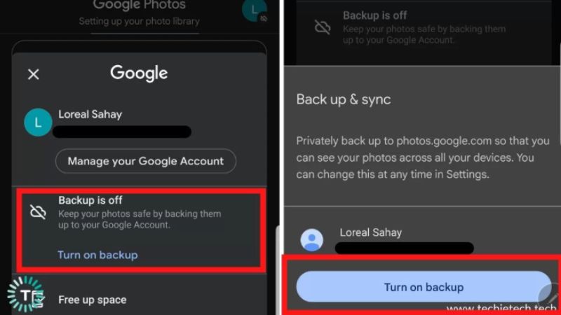 Ativar backup e sincronização