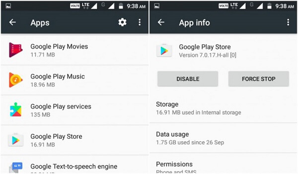 Forçar reiniciar a Play Store