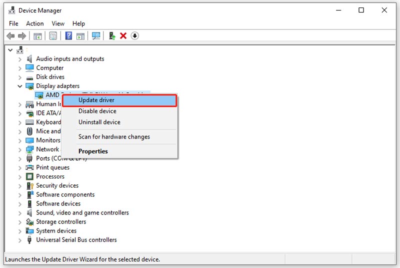 Atualizar driver AMD no gerenciador de dispositivos