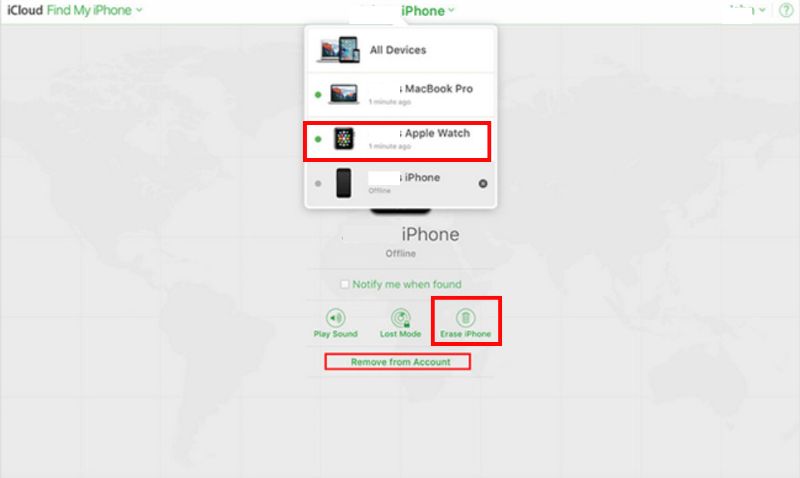 Remover o Apple Watch via iCloud