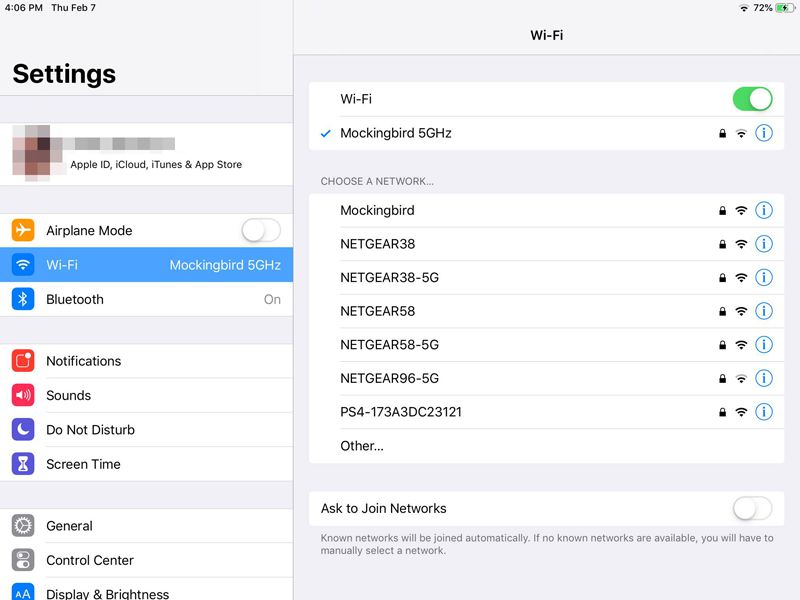 Configurações Wi-Fi iPad