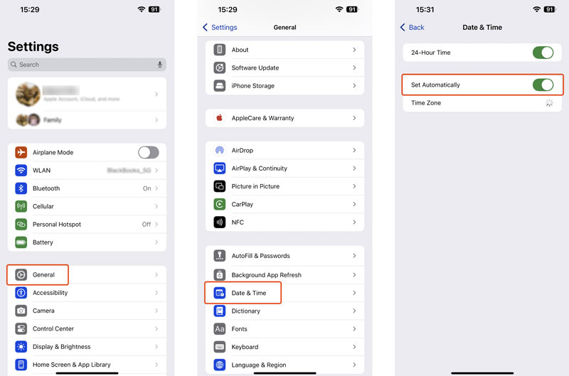 Verifique a data e hora definidas do iPhone