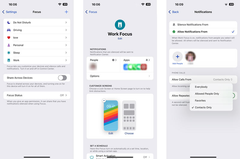 As configurações do modo de foco do iPhone permitem chamadas de