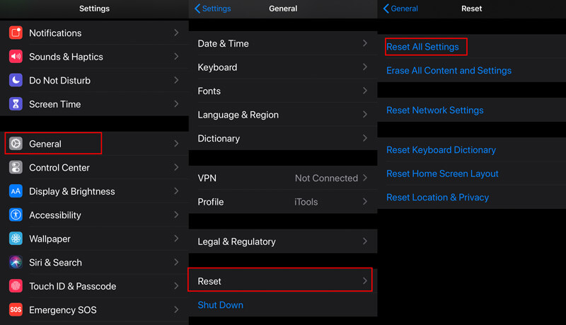 Redefinir todas as configurações