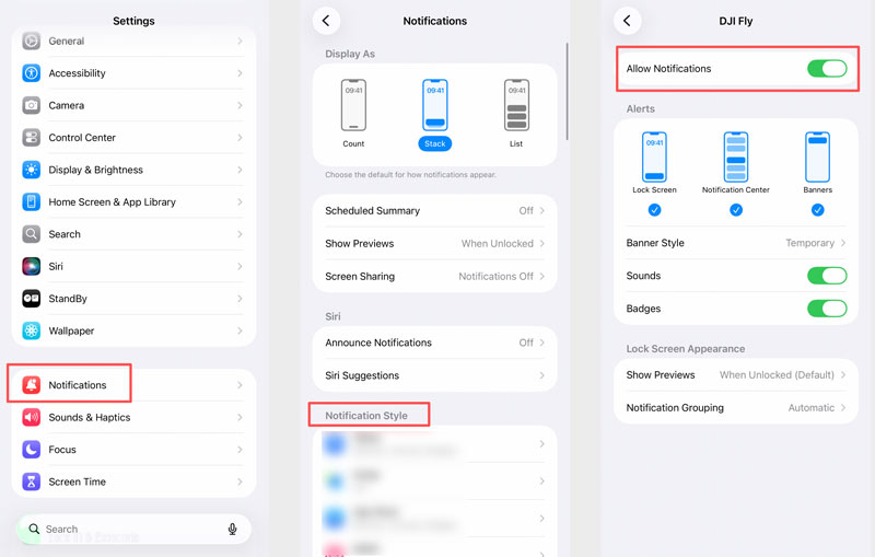 Estilo de notificação do iPhone: Permitir notificações para aplicativos