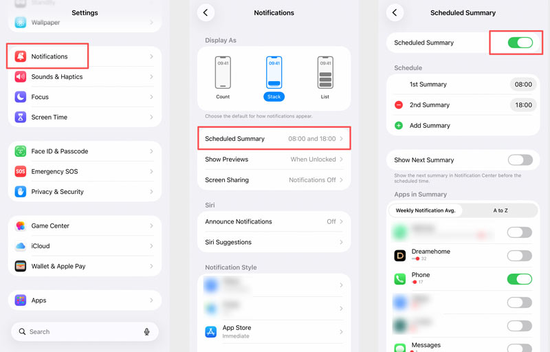 Desativar o resumo agendado no iPhone