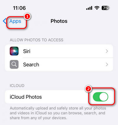 Ativar fotos do iCloud no iPhone